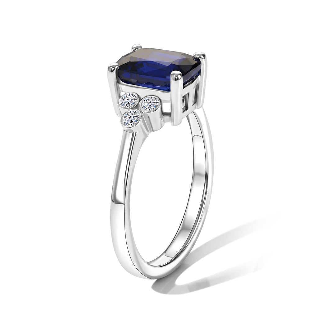 Luxuriant Masoala Sapphire, Lab Grown Diamond Main Stone With Side Stone Ring in Rhodium OverlaySterling Silver  2.450  Ct._8565774_3