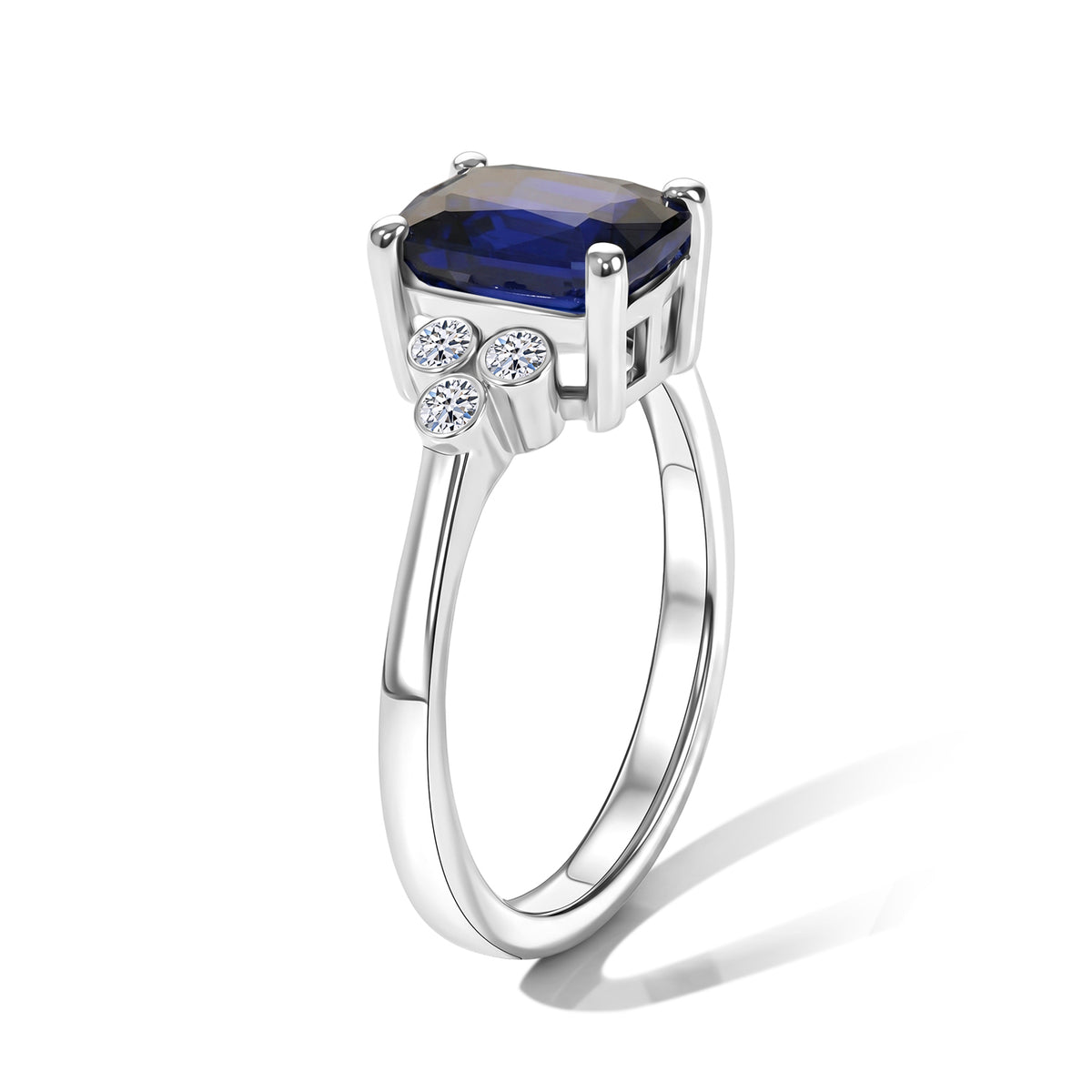 Luxuriant Masoala Sapphire, Lab Grown Diamond Main Stone With Side Stone Ring in Rhodium OverlaySterling Silver  2.450  Ct. V32594153 4