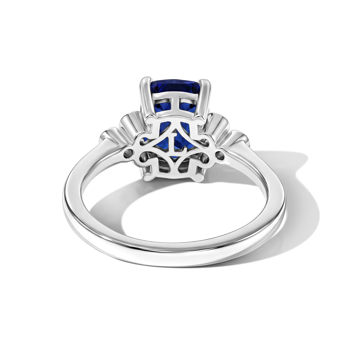Luxuriant Masoala Sapphire, Lab Grown Diamond Main Stone With Side Stone Ring in Rhodium OverlaySterling Silver  2.450  Ct. V32594153 5