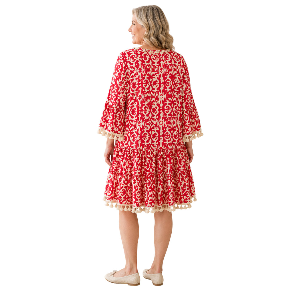 Wildflower Tassel & Shell Smock Style Dress (Size L, 16-18) - Red_8565819_2