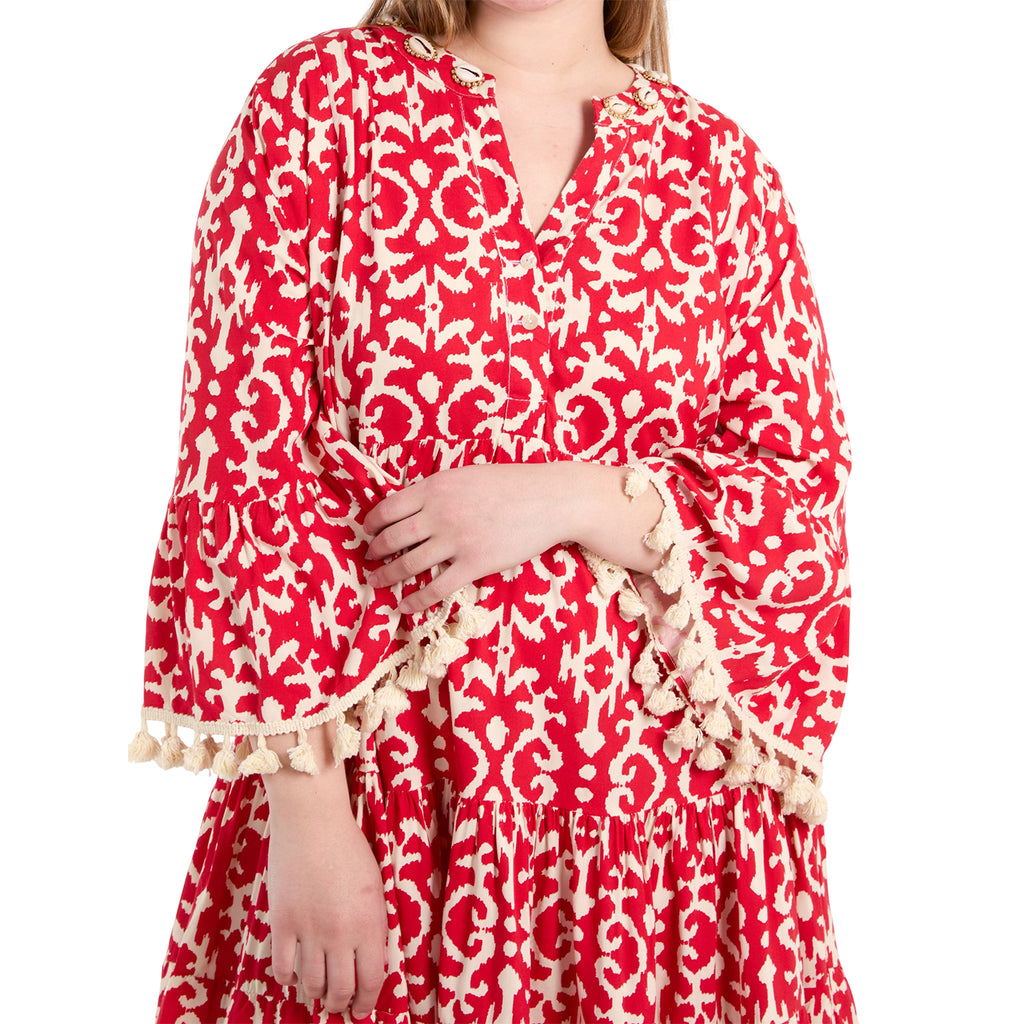 Wildflower Tassel & Shell Smock Style Dress (Size L, 16-18) - Red_8565819_3