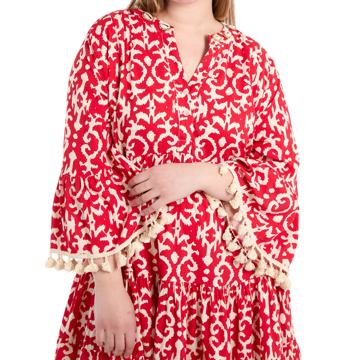 Wildflower Tassel &amp; Shell Smock Style Dress (Size L, 16-18) - Red V32702327 3