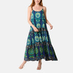 Wildflower Boho Print Tiered Cami Dress (Size S, 8-10) - Dark Blue_8565827