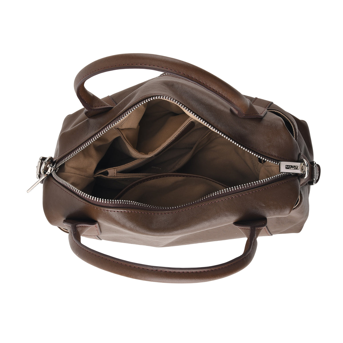 Genuine Leather Structured Duffle Satchel Bag with Crossbody Strap - Coffee 8565889 5