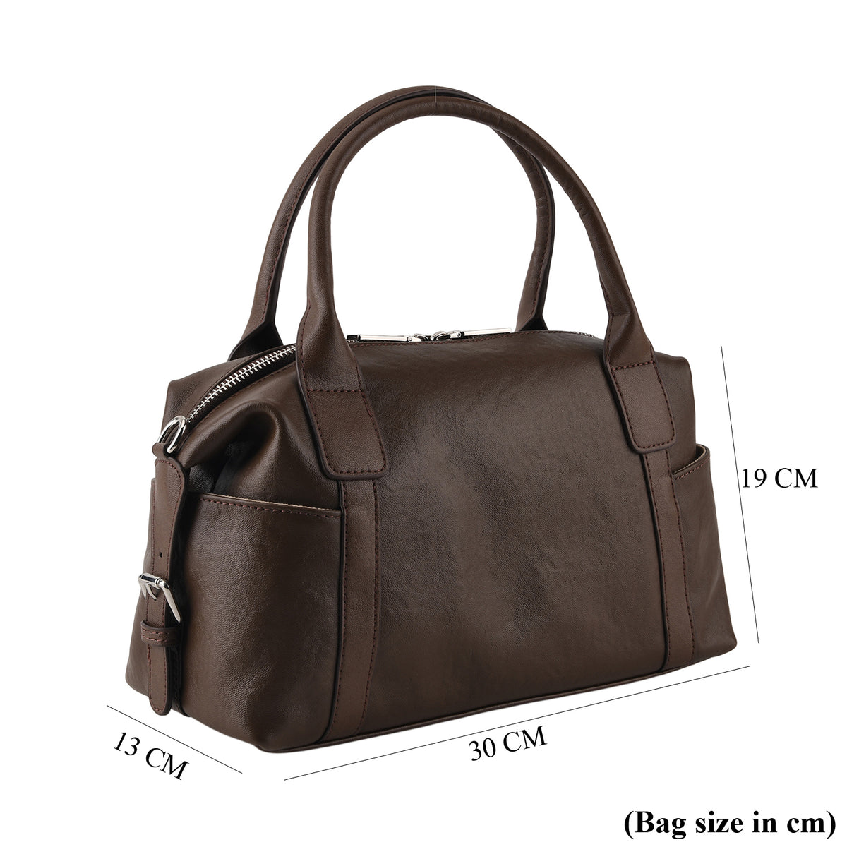Genuine Leather Structured Duffle Satchel Bag with Crossbody Strap - Coffee 8565889 7