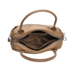 Genuine Leather Structured Duffle Satchel Bag with Crossbody Strap - Khaki_8565898_5