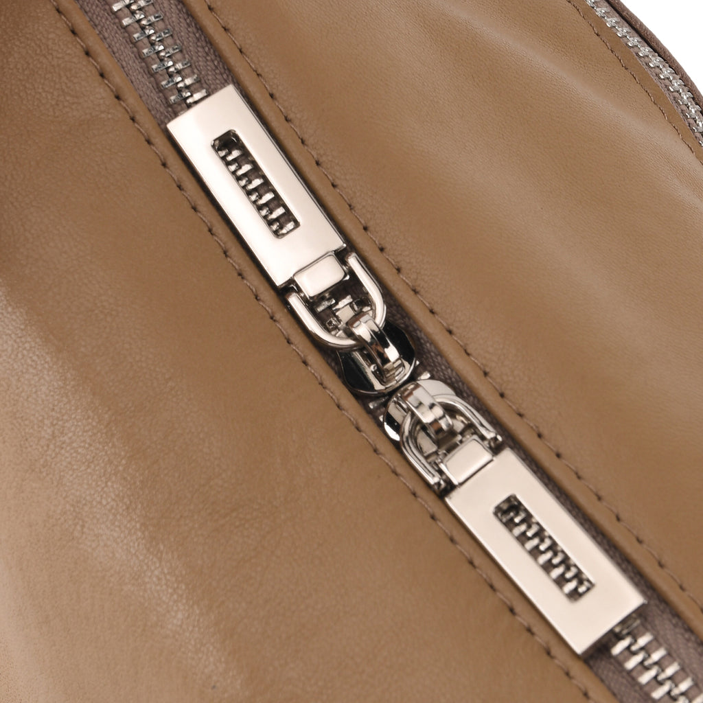 Genuine Leather Structured Duffle Satchel Bag with Crossbody Strap - Khaki_8565898_6