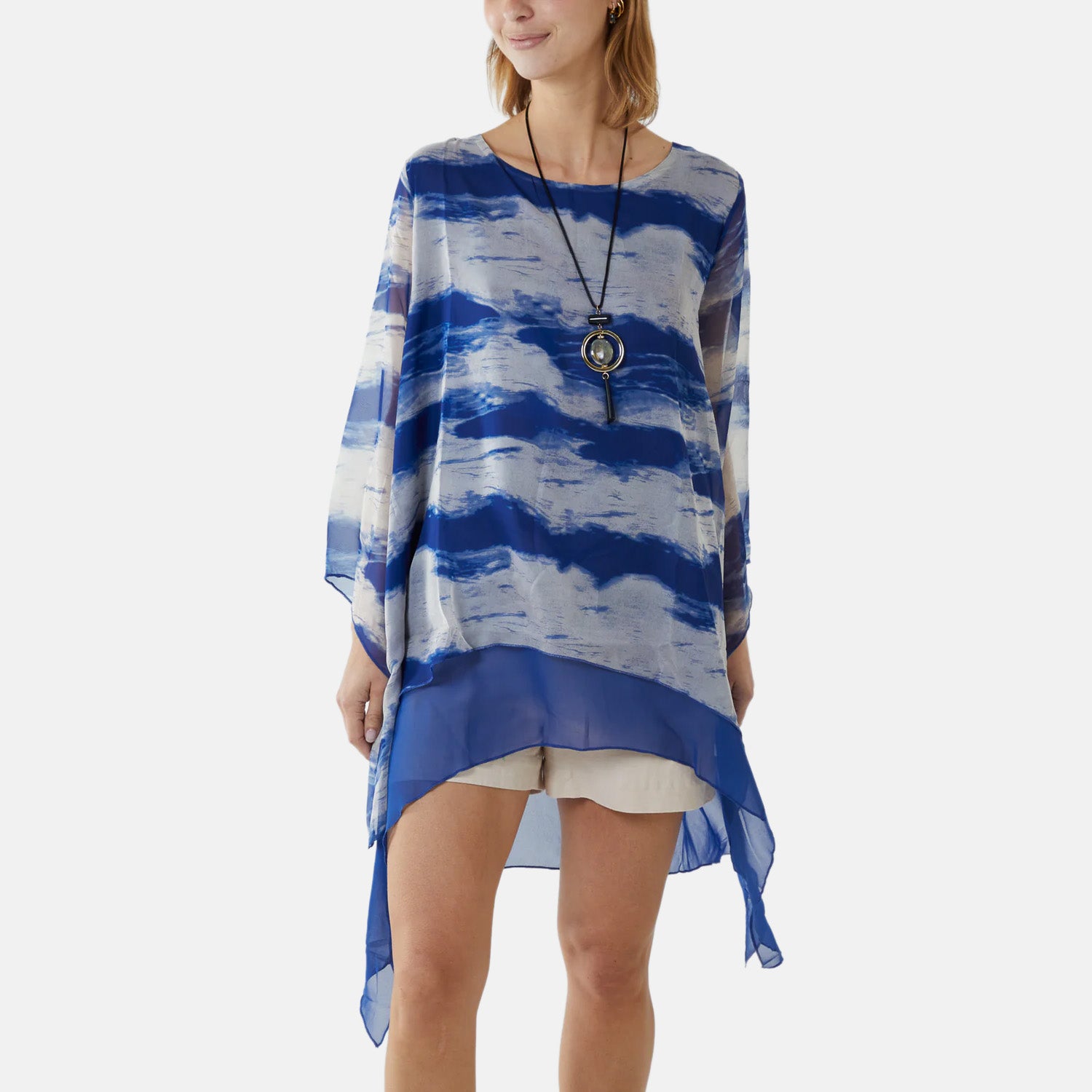 Nova of London 2-In-1 Tie Dye Mesh Overlay Necklace Top (Size L, 18-20) - Blue V32530429 0
