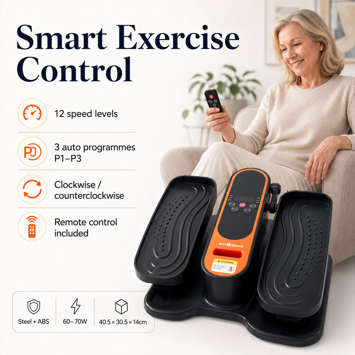 Bliss - Beyond Electric Mini Elliptical Under Desk Leg Exerciser - Orange - Black 8566017 4