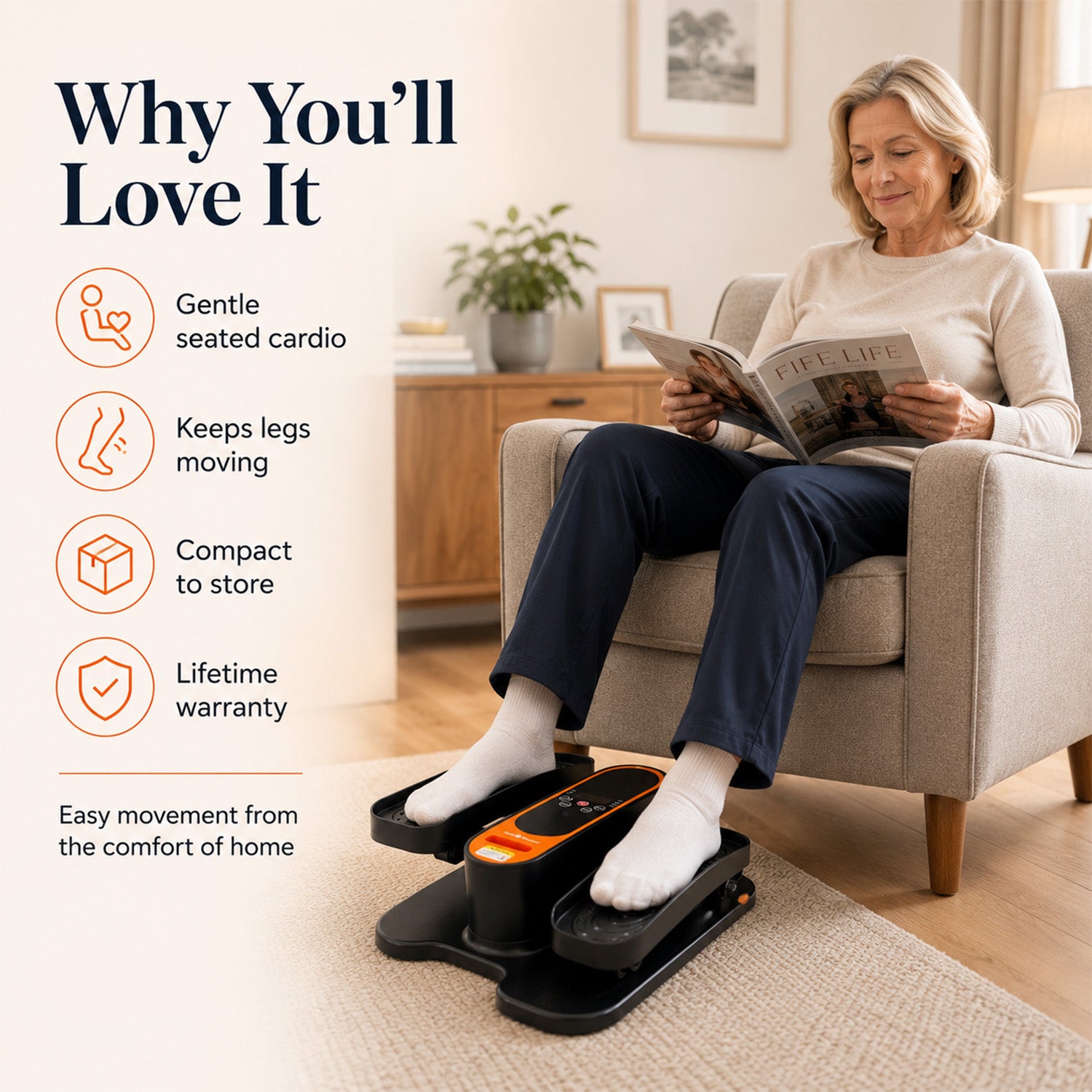Bliss - Beyond Electric Mini Elliptical Under Desk Leg Exerciser - Orange - Black 8566017 6
