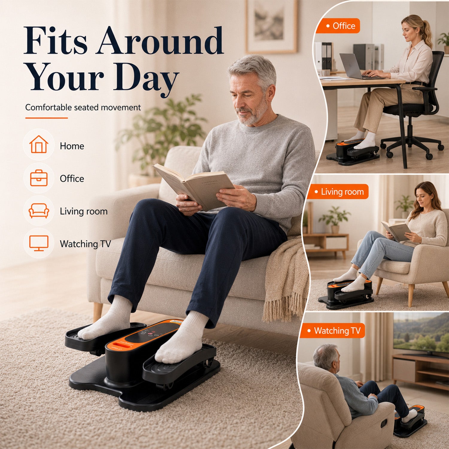 Bliss - Beyond Electric Mini Elliptical Under Desk Leg Exerciser - Orange - Black 8566017 7