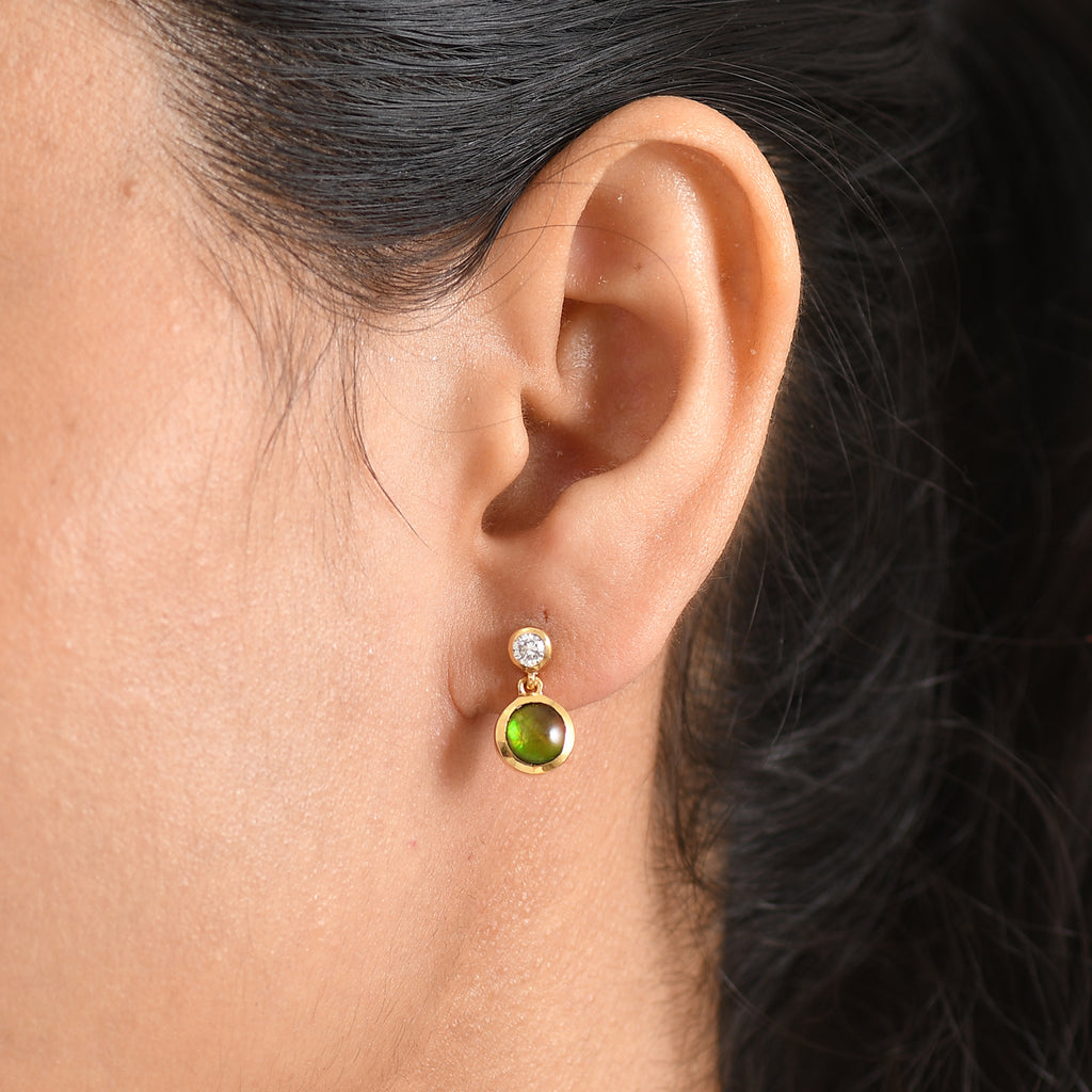 Luxuriant - Ammolite & Lab Grown Diamond (SI/G-H) Dangling Earring with Push Post in 18K Vermeil Yellow Gold Plated Sterling Silver 1.90 Ct._8566046_1