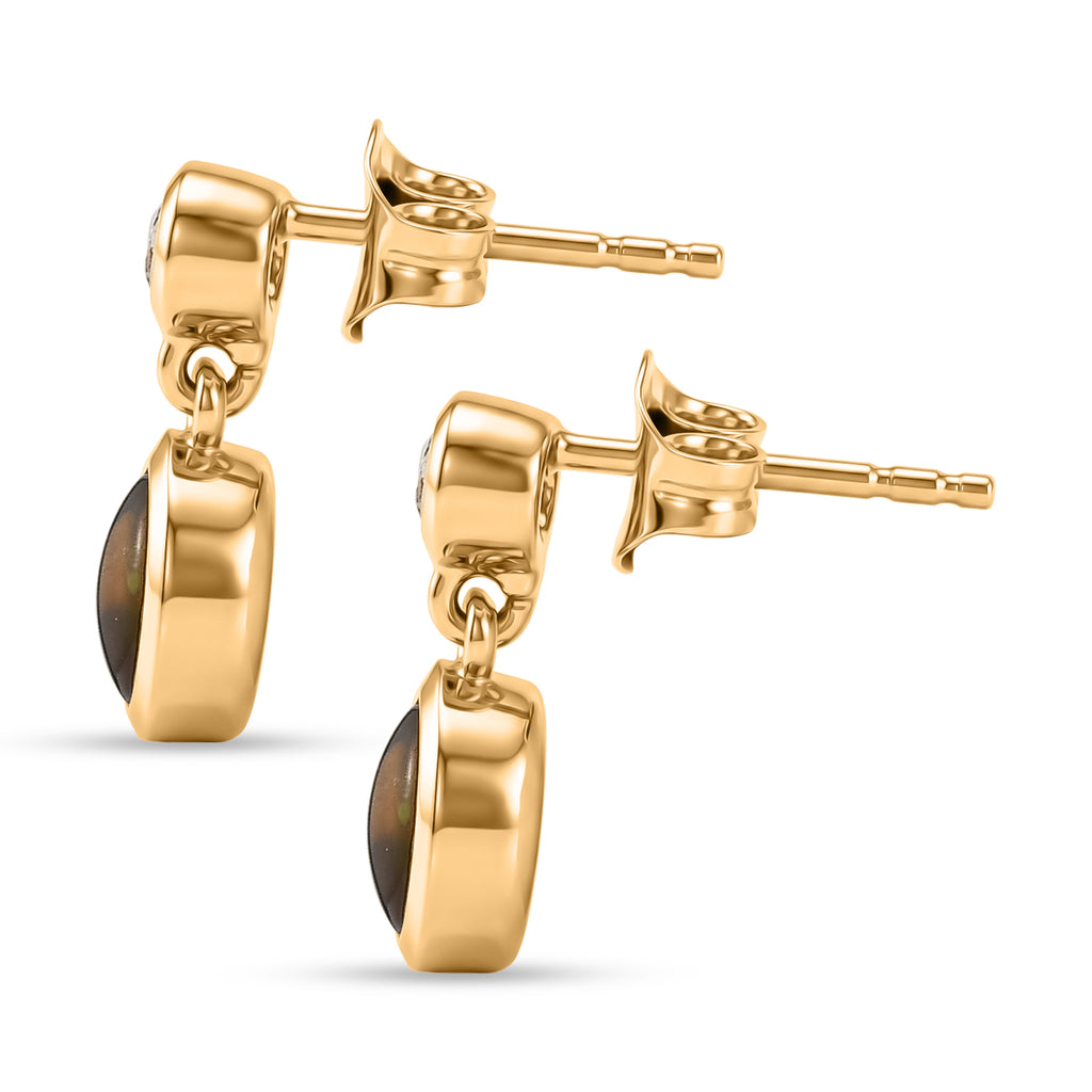 Luxuriant - Ammolite & Lab Grown Diamond (SI/G-H) Dangling Earring with Push Post in 18K Vermeil Yellow Gold Plated Sterling Silver 1.90 Ct._8566046_3