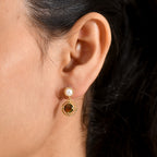 D'Joy - Ammolite & Fresh Water Pearl Dangling Earring with Push Post in 18K Vermeil Yellow Gold Plated Sterling Silver 3.00 Ct._8566047_1