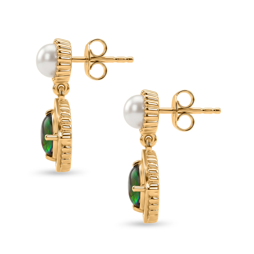 D'Joy - Ammolite & Fresh Water Pearl Dangling Earring with Push Post in 18K Vermeil Yellow Gold Plated Sterling Silver 3.00 Ct._8566047_3