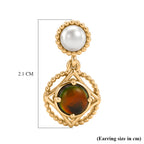 D'Joy - Ammolite & Fresh Water Pearl Dangling Earring with Push Post in 18K Vermeil Yellow Gold Plated Sterling Silver 3.00 Ct._8566047_5