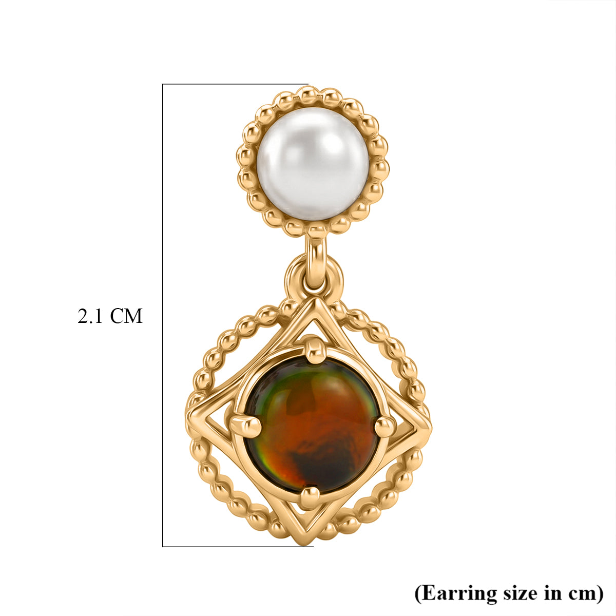 D'Joy - Ammolite &amp; Fresh Water Pearl Dangling Earring with Push Post in 18K Vermeil Yellow Gold Plated Sterling Silver 3.00 Ct. V32513218 6