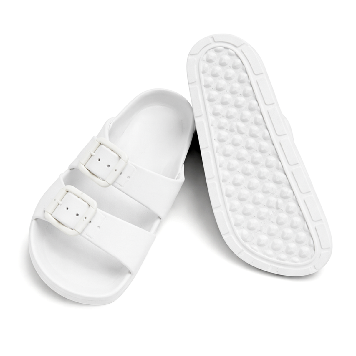 Layla Womens Synthetic Adjustable Double Buckle Slide Sandals (Size 4) - White 8566067 0