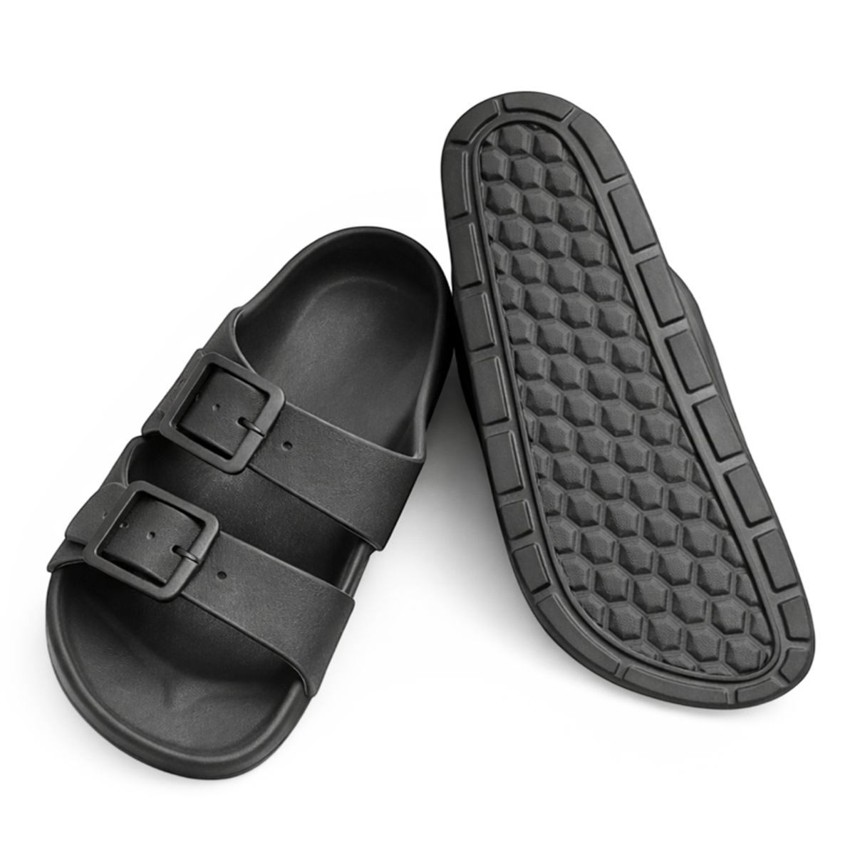 Layla Womens Synthetic Adjustable Double Buckle Slide Sandals (Size 7) - Black V32622493 0