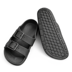 Layla Womens Synthetic Adjustable Double Buckle Slide Sandals (Size 7) - Black_8566077