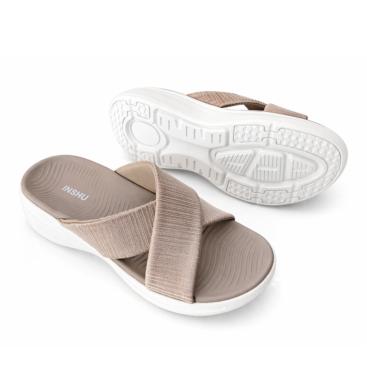 Rosie Ladies Cross-Strap WedgeÂ Sandals (Size 4) - Stone 8566116 0