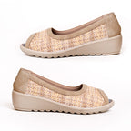 Celine Ladies Peep - Toe Sandals with Comfortable Cushioned Low Wedge Heels (Size 4) - Beige_8566254_1