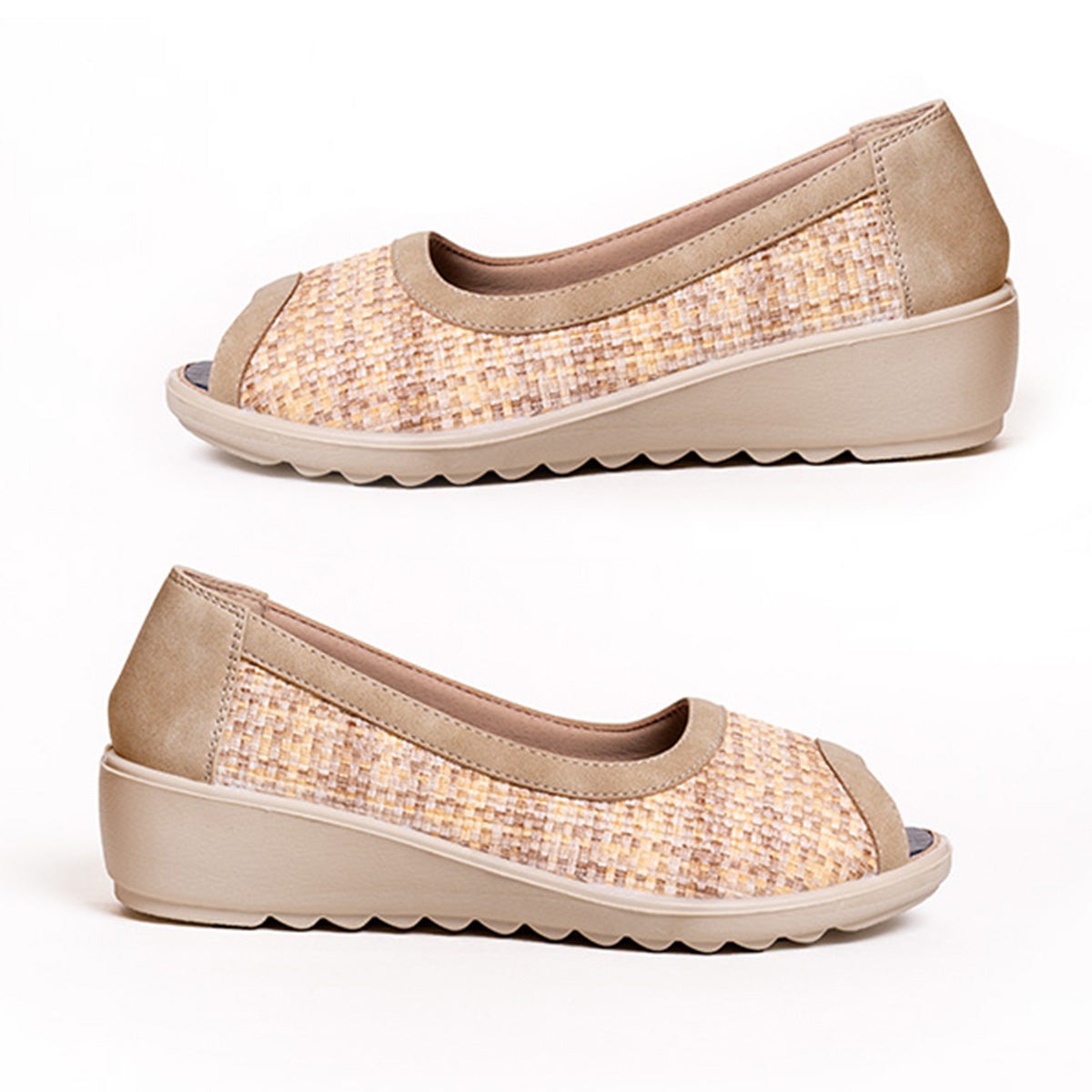 Celine Ladies Peep - Toe Sandals with Comfortable Cushioned Low Wedge Heels (Size 4) - Beige 8566254 1