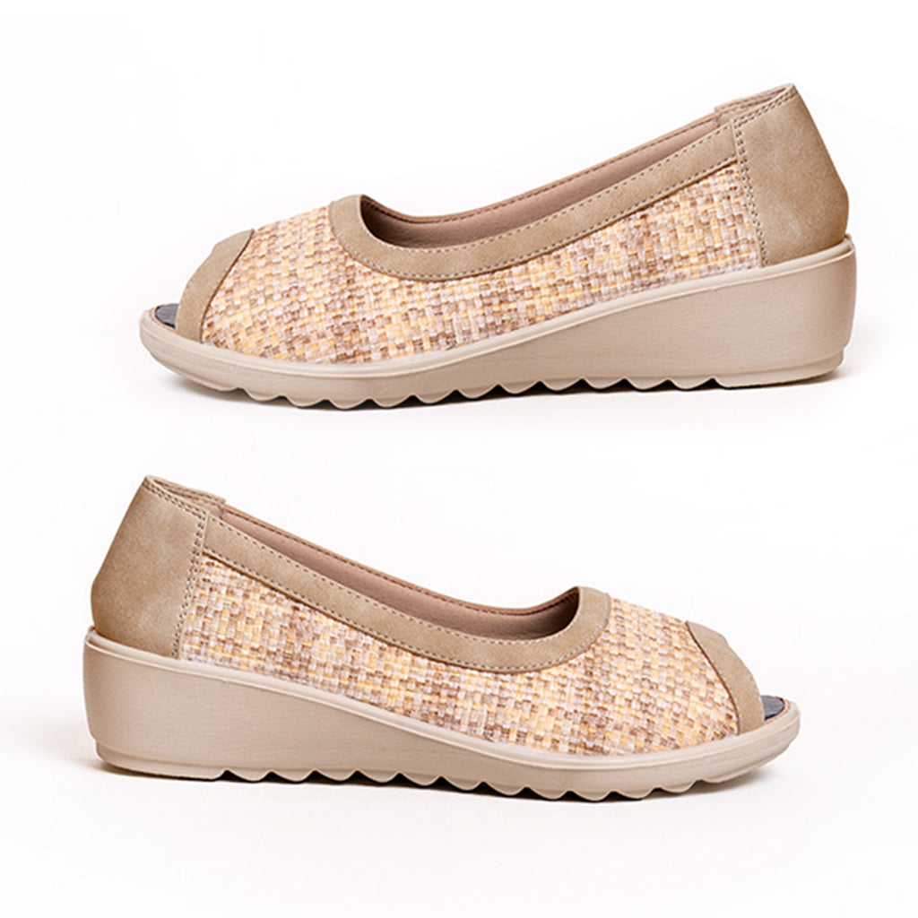 Celine Ladies Peep - Toe Sandals with Comfortable Cushioned Low Wedge Heels (Size 6) - Beige_8566256_1