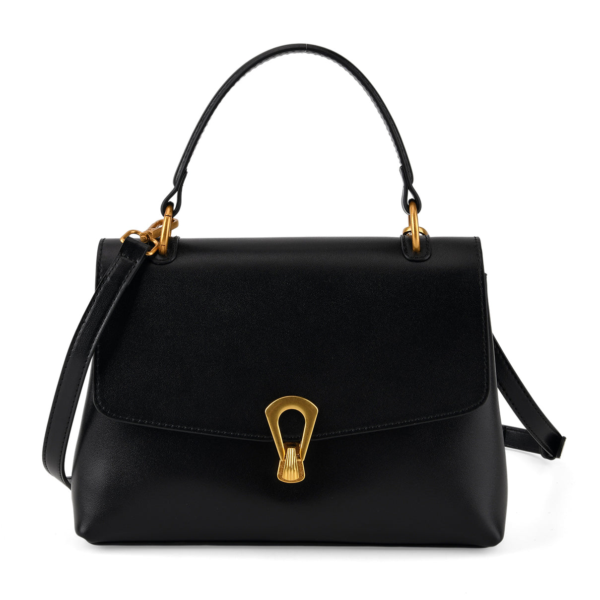 Genuine Leather Top-Handle Satchel Bag with Adjustable Shoulder Strap - Black 8566512 0