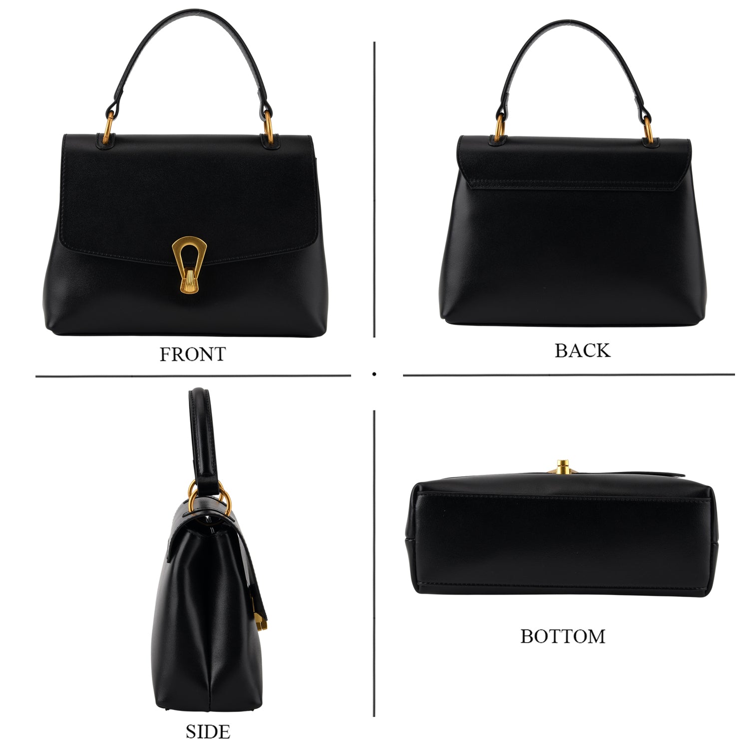 Genuine Leather Top-Handle Satchel Bag with Adjustable Shoulder Strap - Black 8566512 5