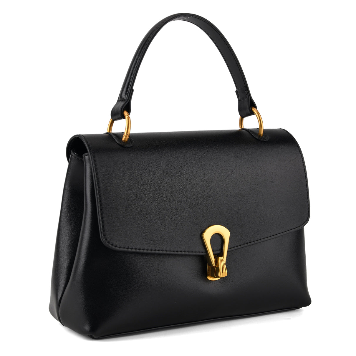 Genuine Leather Top-Handle Satchel Bag with Adjustable Shoulder Strap - Black 8566512 8