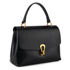 Genuine Leather Top-Handle Satchel Bag with Adjustable Shoulder Strap - Black_8566512_7