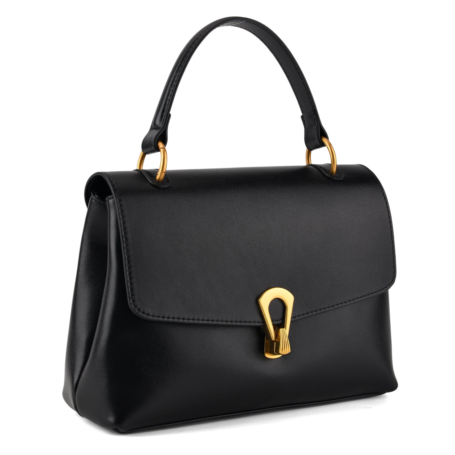 Genuine Leather Top-Handle Satchel Bag with Adjustable Shoulder Strap - Black 8566512 8