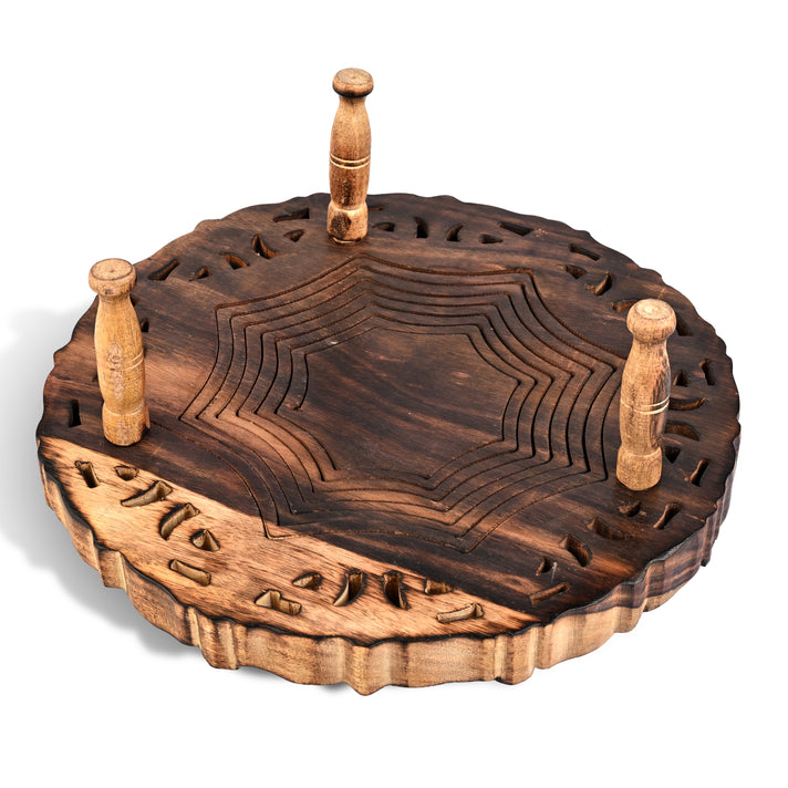 Hand-Carved Wooden Collapsible Heptagon Spring Tray Basket with Feet (26.5 x 26.5 cm) - Natural Brown 8566553 2