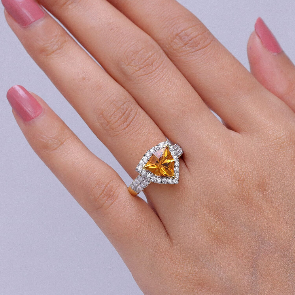D'Joy Citrine, Moissanite Main Stone With Surrounding Stone Ring in 18K YG VermeilSterling Silver  3.310  Ct._8566579_2