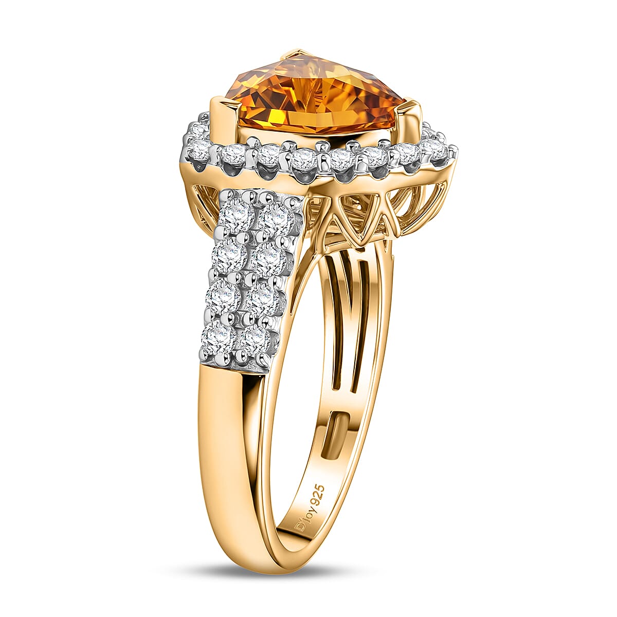 Certified and Appraised D'Joy Citrine, Moissanite Main Stone With Surrounding Stone Ring in 18K Yellow Gold Vermeil Sterling Silver 3.310 Ct. 8566579 3