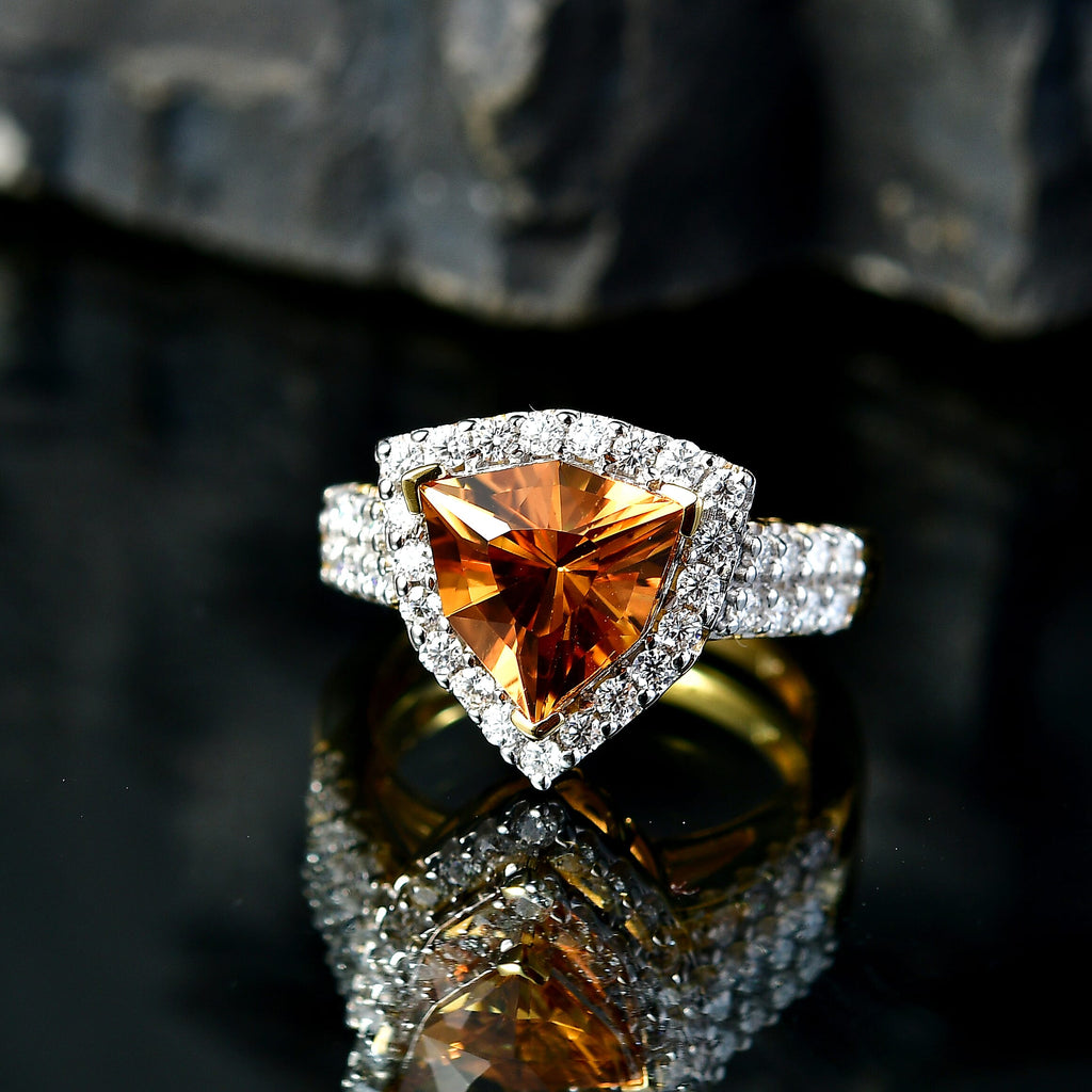 D'Joy Citrine, Moissanite Main Stone With Surrounding Stone Ring in 18K YG VermeilSterling Silver, Silver Wt.5.18 Gms  3.310  Ct._8566580_1