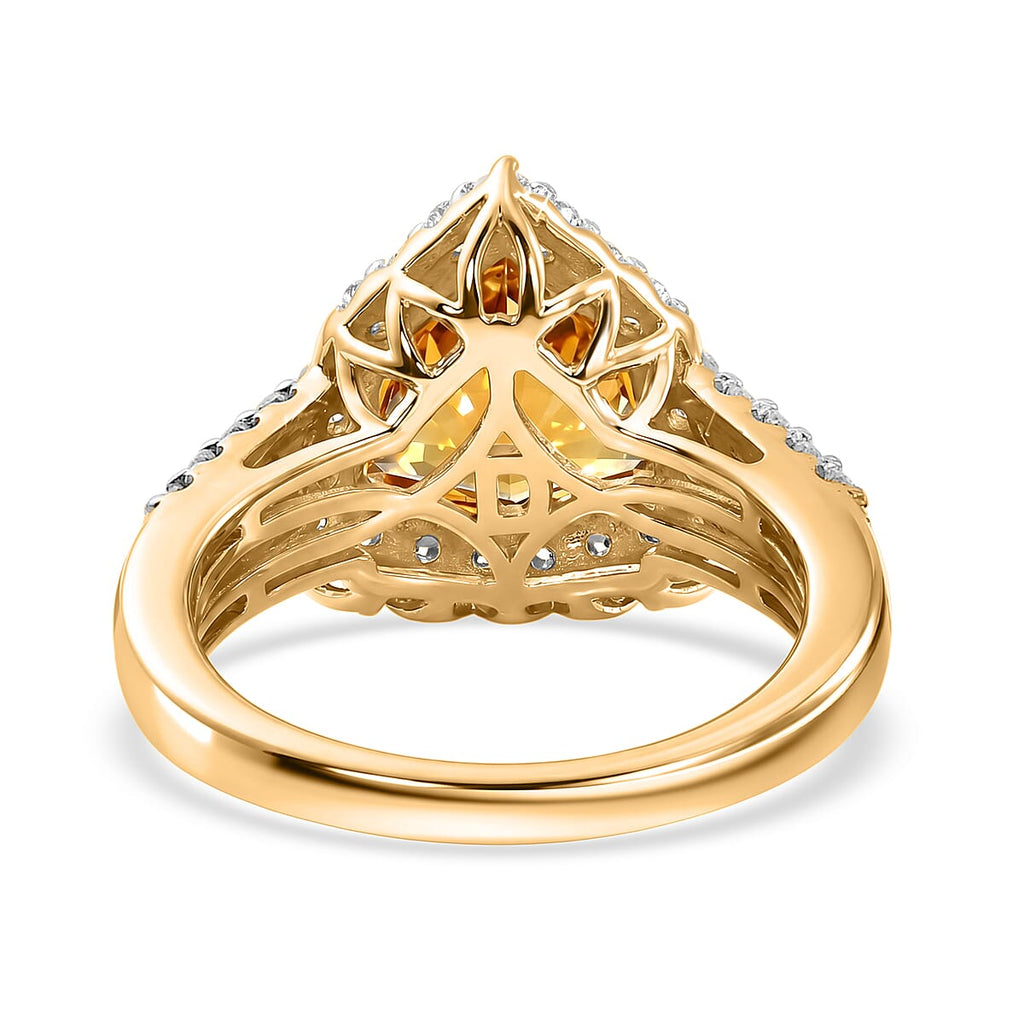 D'Joy Citrine, Moissanite Main Stone With Surrounding Stone Ring in 18K YG VermeilSterling Silver, Silver Wt.5.18 Gms  3.310  Ct._8566580_4