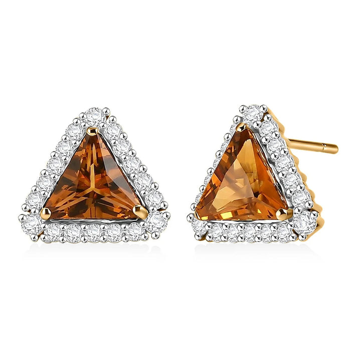 Certified and Appraised D'Joy Citrine, Moissanite Main Stone With Surrounding Stone Earring in 18K Yellow Gold Vermeil Sterling Silver 3.320 Ct. 8566583 1