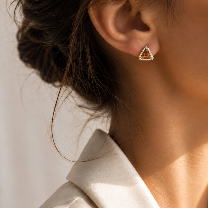 Certified and Appraised D'Joy Citrine, Moissanite Main Stone With Surrounding Stone Earring in 18K Yellow Gold Vermeil Sterling Silver 3.320 Ct. 8566583 2