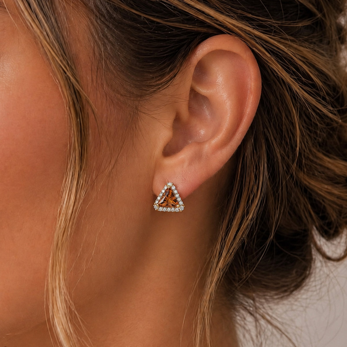 Certified and Appraised D'Joy Citrine, Moissanite Main Stone With Surrounding Stone Earring in 18K Yellow Gold Vermeil Sterling Silver 3.320 Ct. 8566583 2
