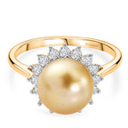Luxuriant - AAA Golden South Sea Pearl & Lab Grown Diamond (0.60ct) (SI/G-H) Halo Ring in 18K Vermeil Yellow Gold Plated Sterling Silver_8566623