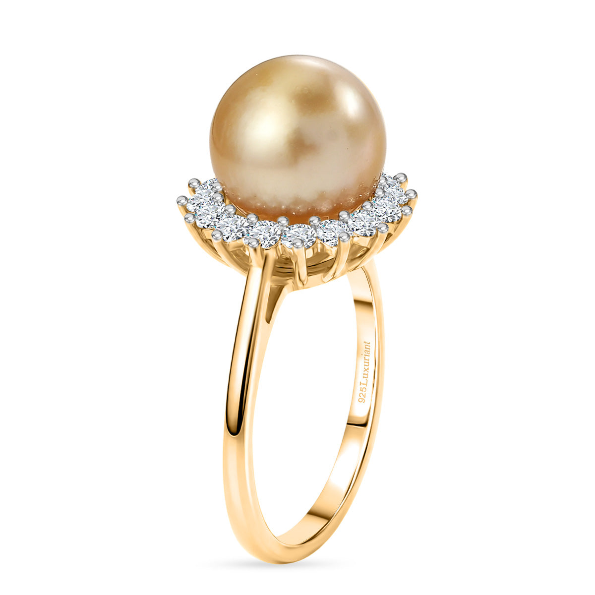 Luxuriant - Premium Golden South Sea Pearl &amp; Lab Grown Diamond (0.60ct) (SI/G-H) Halo Ring in 18K Vermeil Yellow Gold Plated Sterling Silver 8566623 4