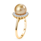 Luxuriant - AAA Golden South Sea Pearl & Lab Grown Diamond (0.60ct) (SI/G-H) Halo Ring in 18K Vermeil Yellow Gold Plated Sterling Silver_8566623_3