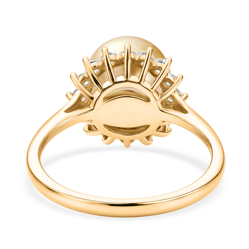 Luxuriant - AAA Golden South Sea Pearl & Lab Grown Diamond (0.60ct) (SI/G-H) Halo Ring in 18K Vermeil Yellow Gold Plated Sterling Silver_8566623_4