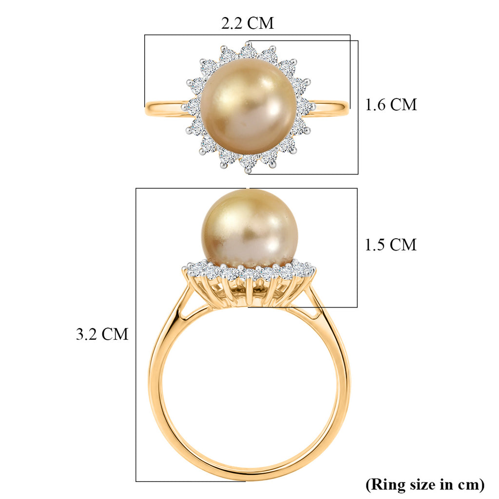 Luxuriant - AAA Golden South Sea Pearl & Lab Grown Diamond (0.60ct) (SI/G-H) Halo Ring in 18K Vermeil Yellow Gold Plated Sterling Silver_8566623_5