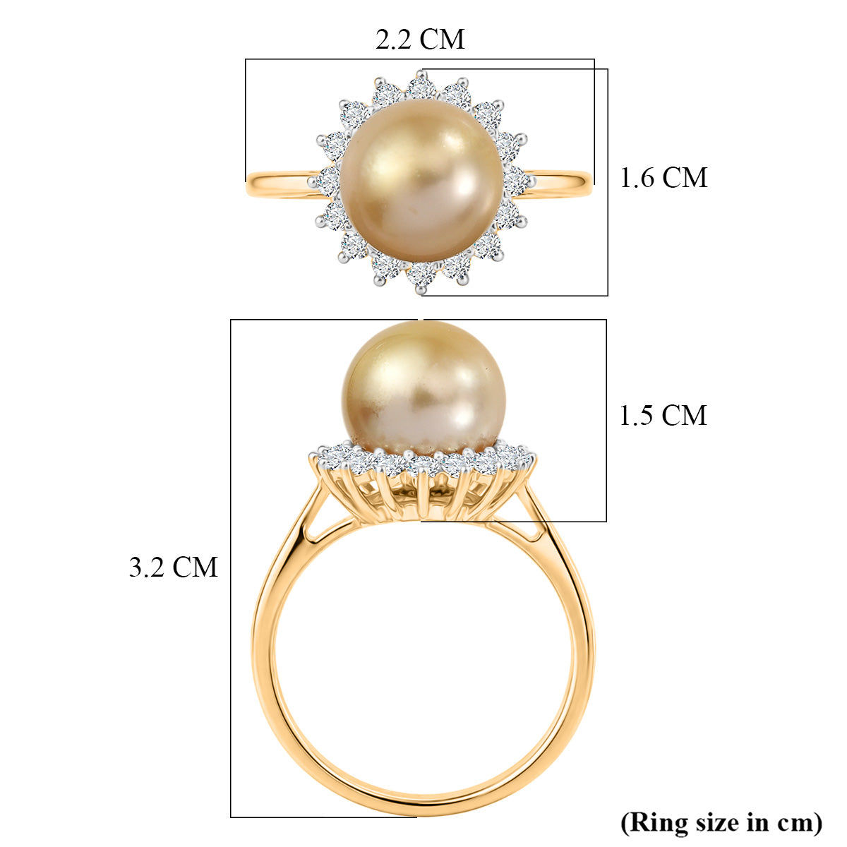 Luxuriant - Premium Golden South Sea Pearl &amp; Lab Grown Diamond (0.60ct) (SI/G-H) Halo Ring in 18K Vermeil Yellow Gold Plated Sterling Silver 8566623 6