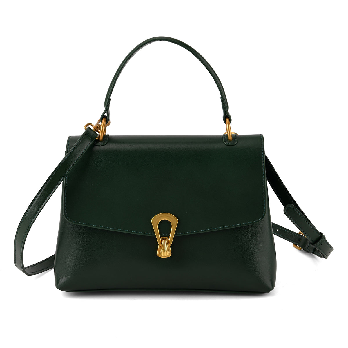 Genuine Leather Top-Handle Satchel Bag with Adjustable Shoulder Strap - Dark Green V32643156 0