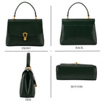 Genuine Leather Top-Handle Satchel Bag with Adjustable Shoulder Strap - Dark Green_8566635_4