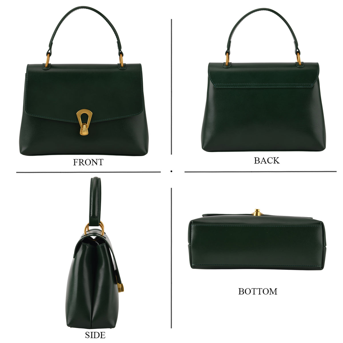 Genuine Leather Top-Handle Satchel Bag with Adjustable Shoulder Strap - Dark Green V32643156 5